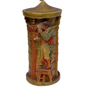 Johann Gunter Eternity Candle 9" Library Scholar Scene Vintage German Collectibl
